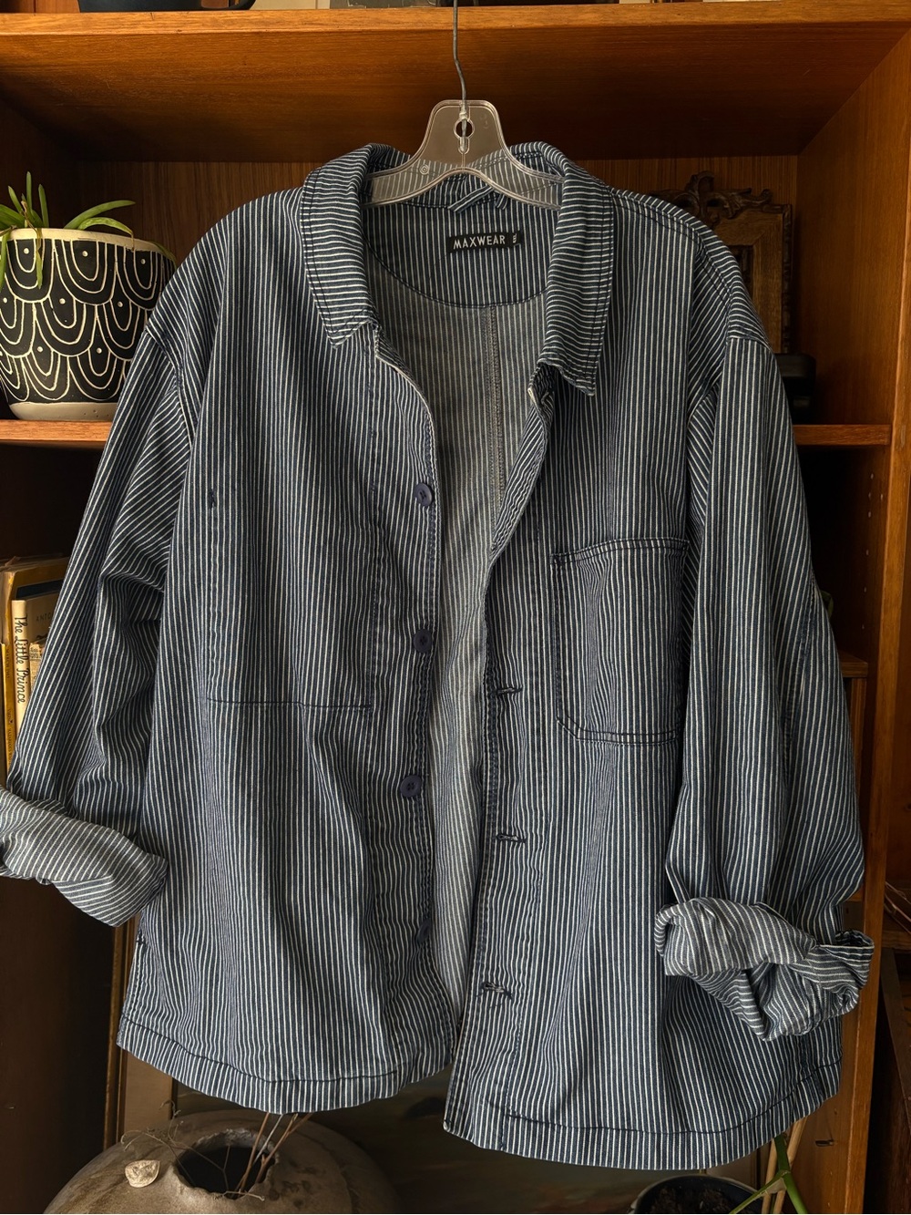 MaxWear Cotton Canvas Oversize Pinstripe Chore Coat 4XL/OS